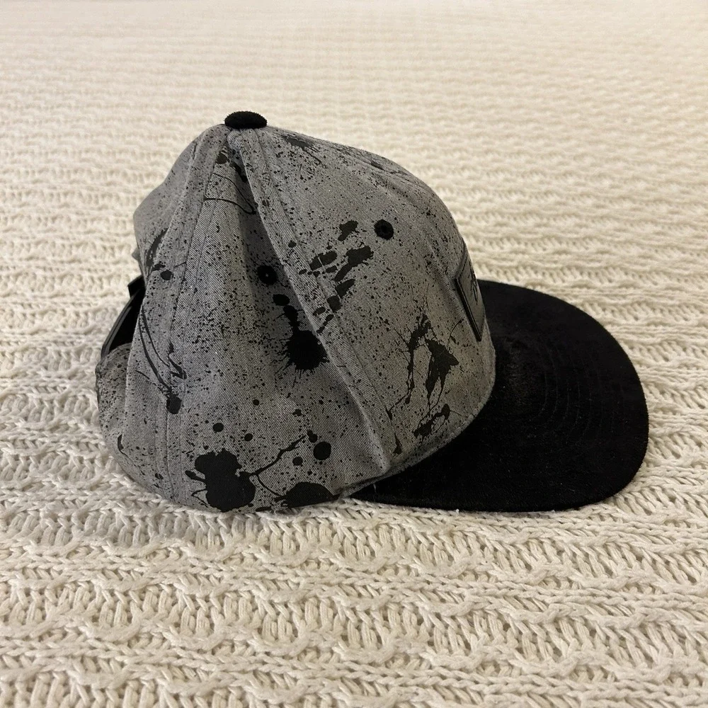 Stussy Y2K Paint Splatter Snapback Black Gray Hat Cap Suede Bill